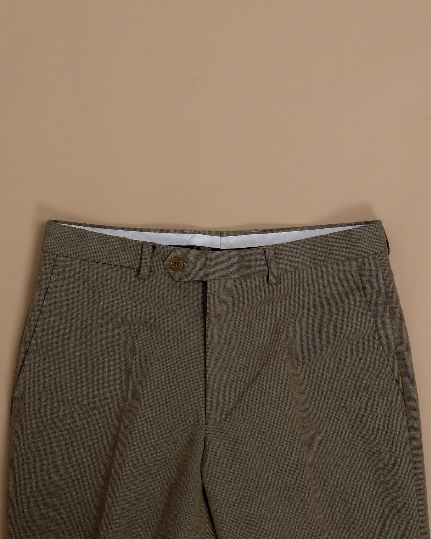 Oatmeal Cotton Basket-Weave Mid-Rise Trousers