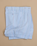 Multicolored Striped Seersucker Pleated Shorts