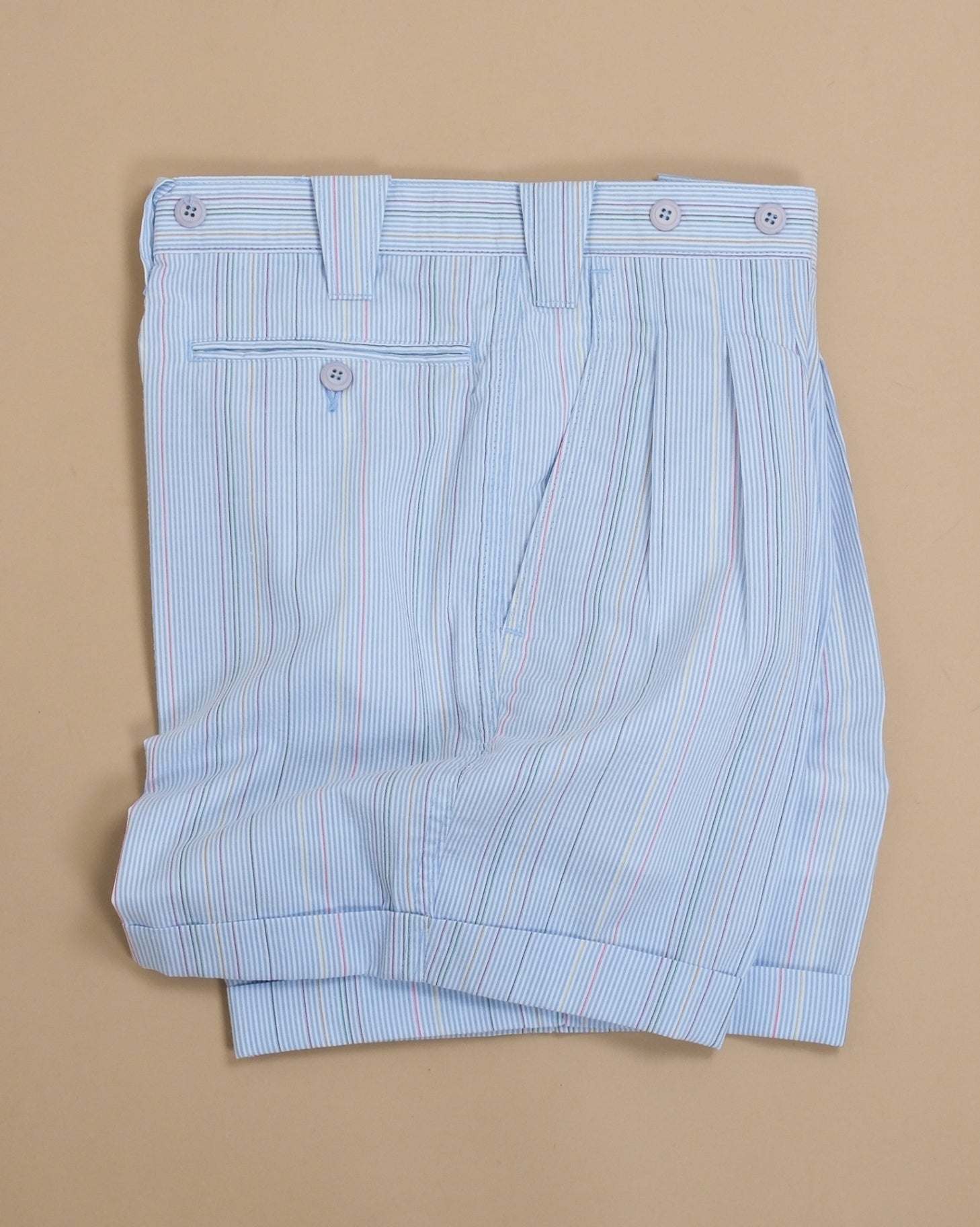 Multicolored Striped Seersucker Pleated Shorts