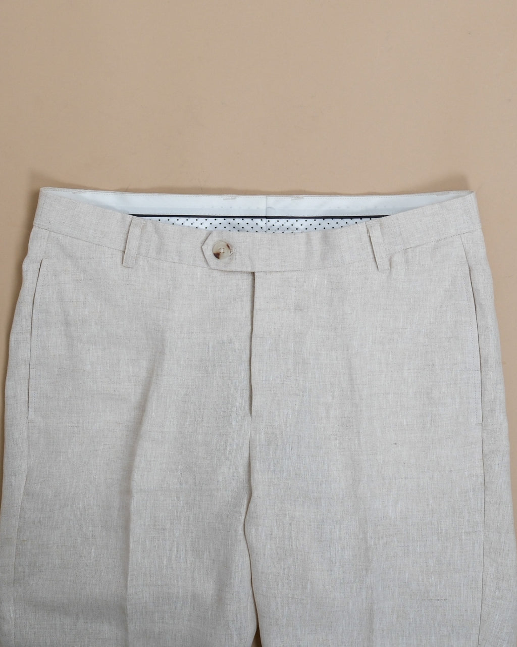 Beige Mid-Rise Linen Trousers