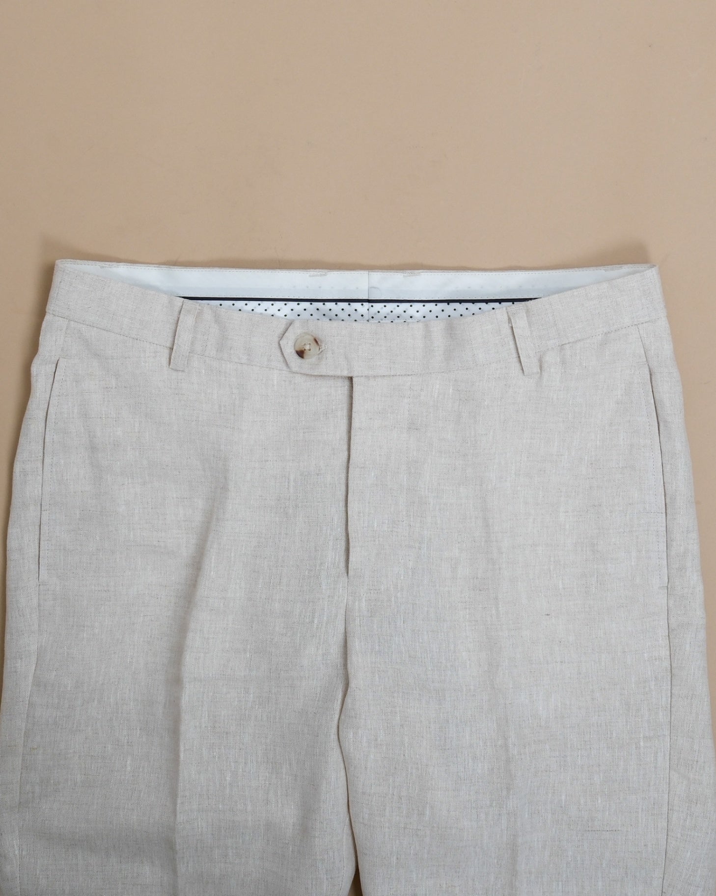Beige Mid-Rise Linen Trousers