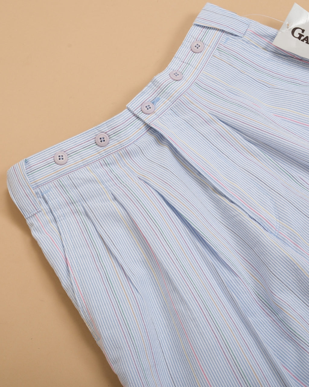 Multicolored Striped Seersucker Pleated Shorts