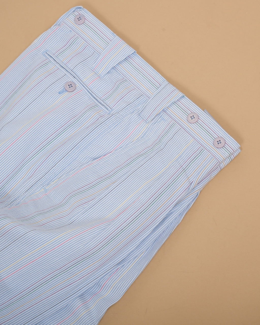 Multicolored Striped Seersucker Pleated Shorts