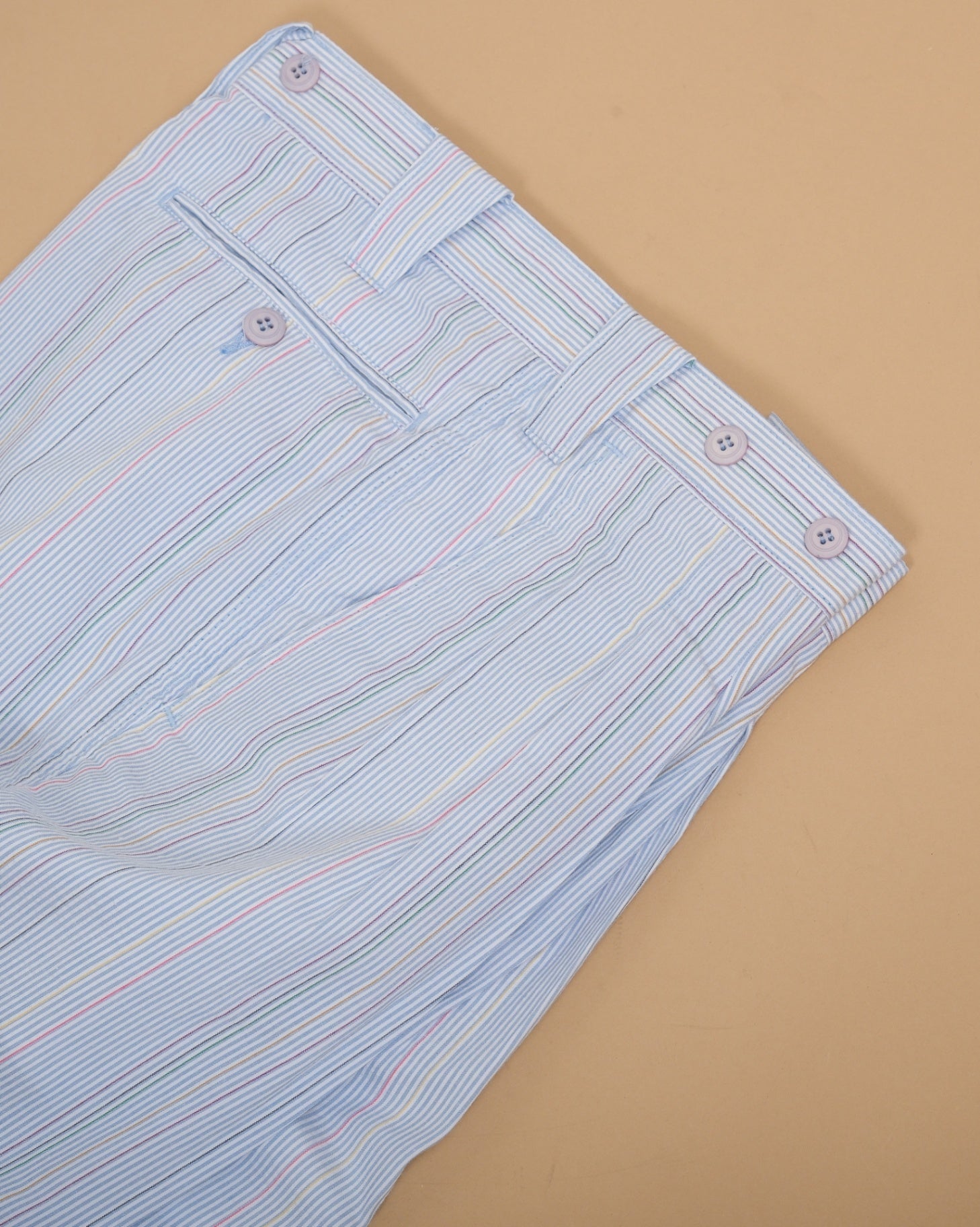 Multicolored Striped Seersucker Pleated Shorts