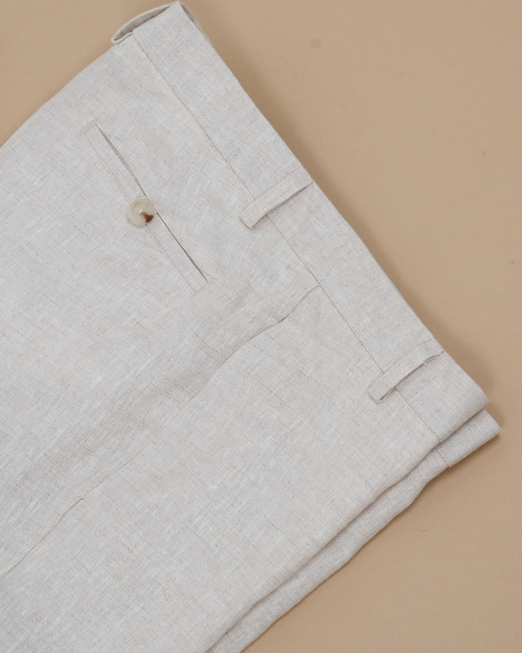 Beige Mid-Rise Linen Trousers