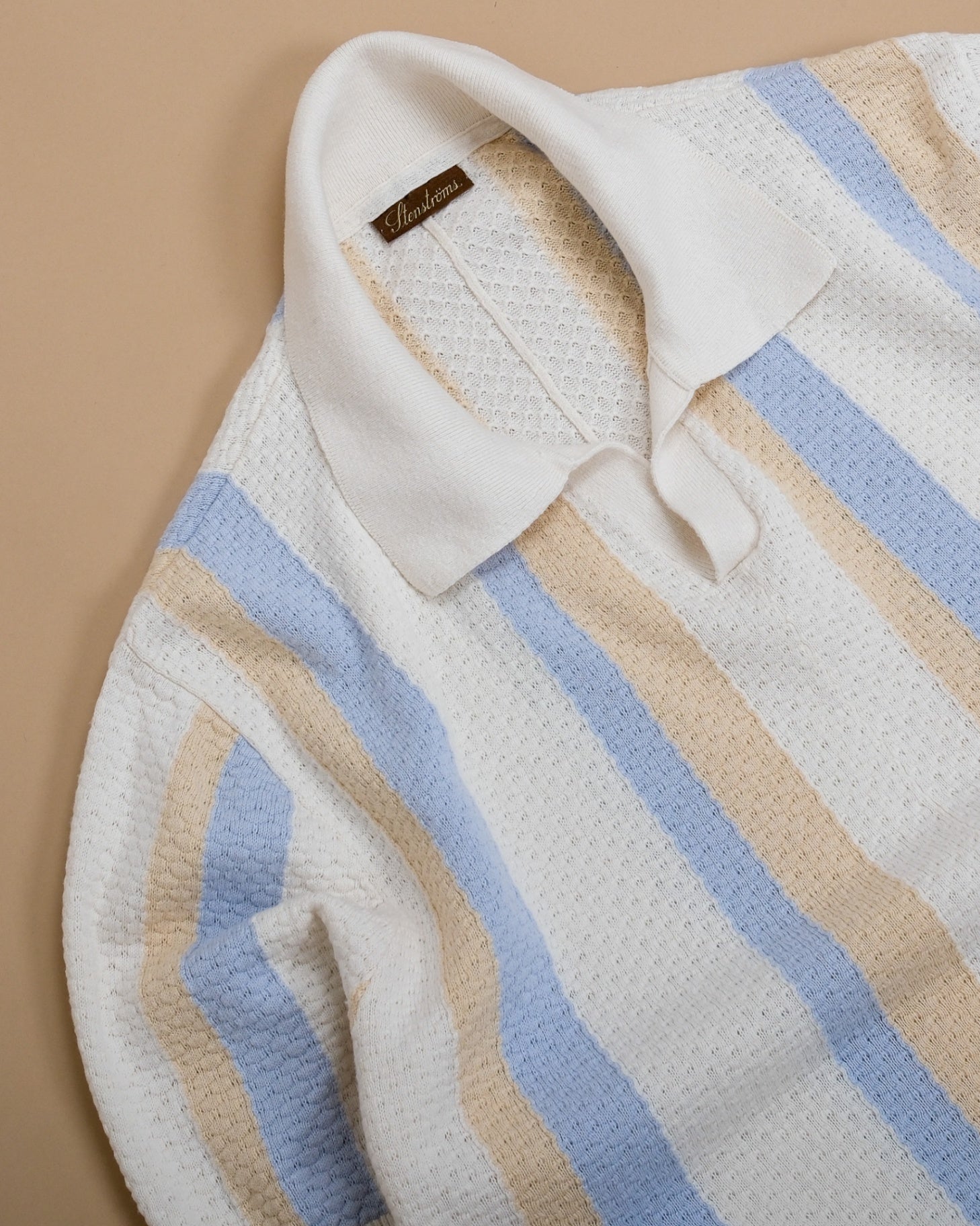 Cream/Blue/Beige Hemp/Cotton Polo