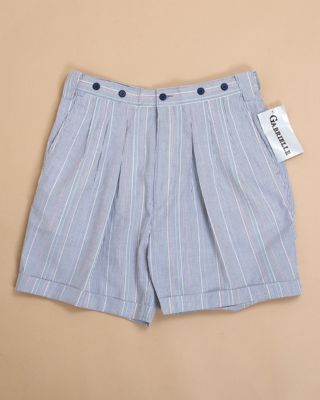 Multicolored Striped Seersucker Pleated Shorts