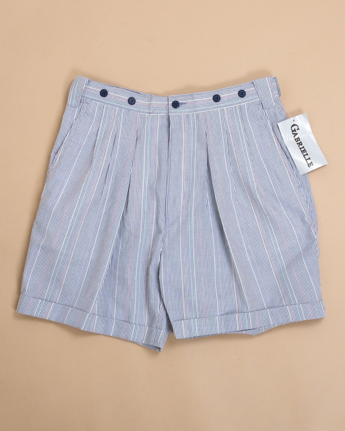Multicolored Striped Seersucker Pleated Shorts