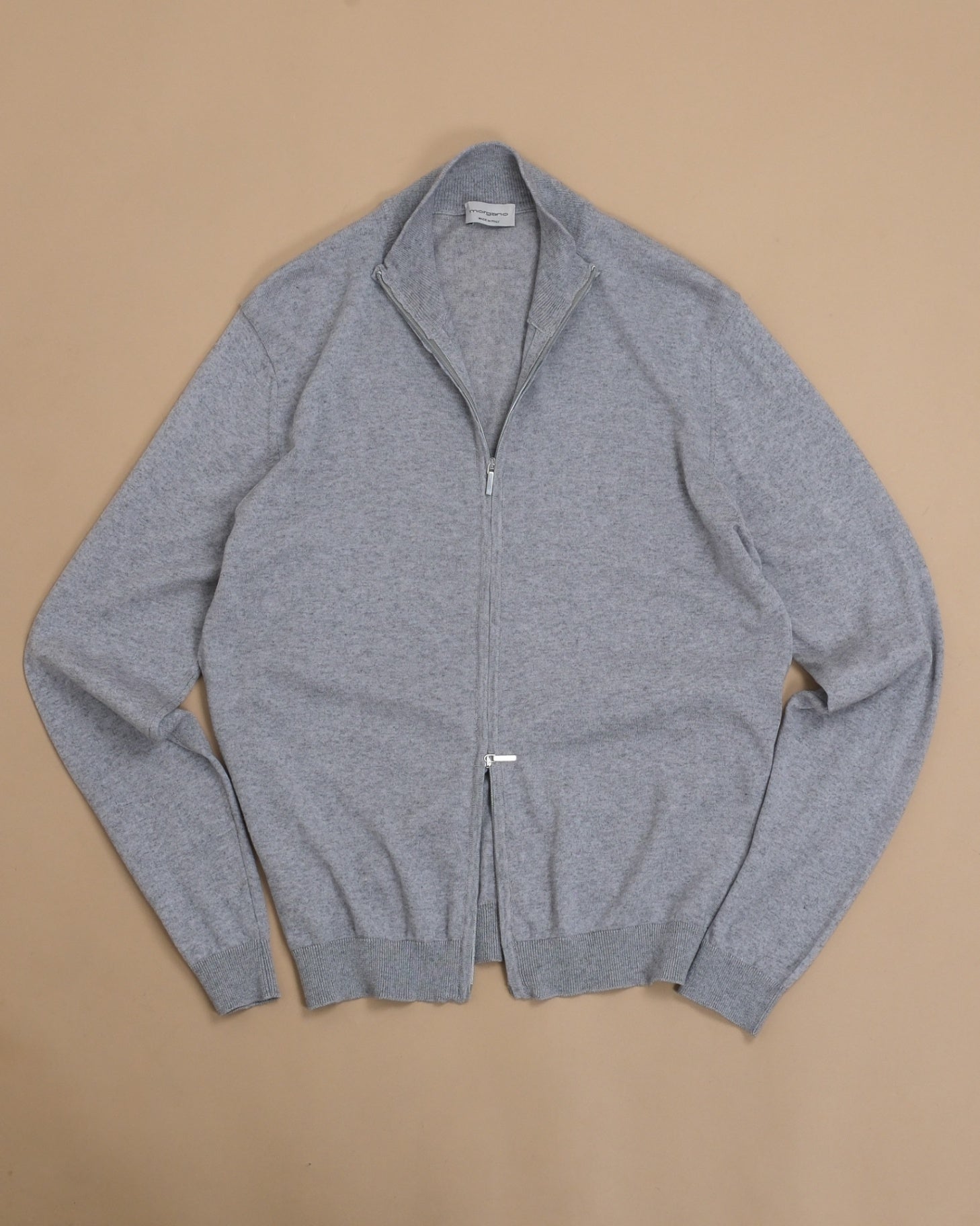 Grey Cotton/Cashmere Full-Zip Cardigan