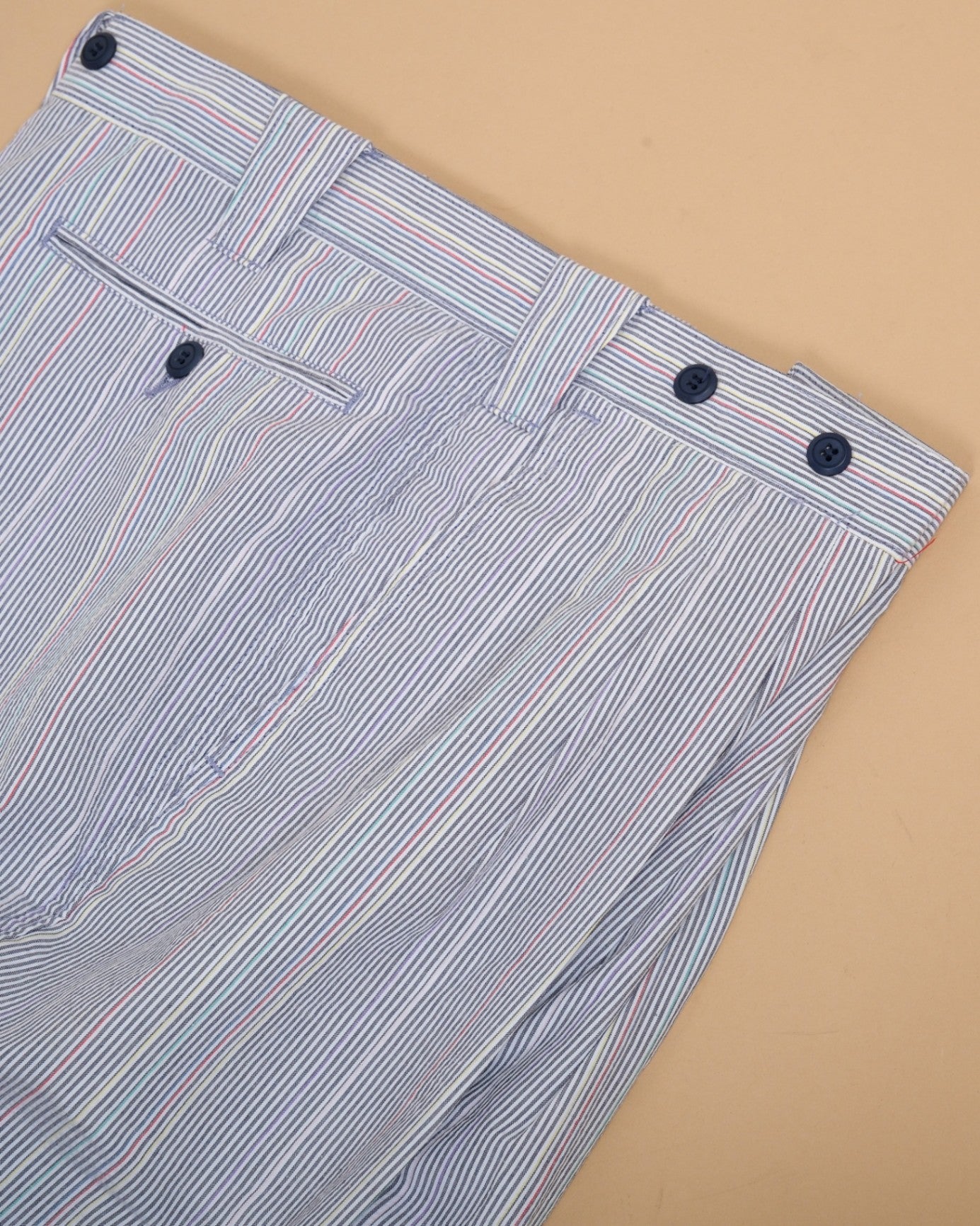 Multicolored Striped Seersucker Pleated Shorts
