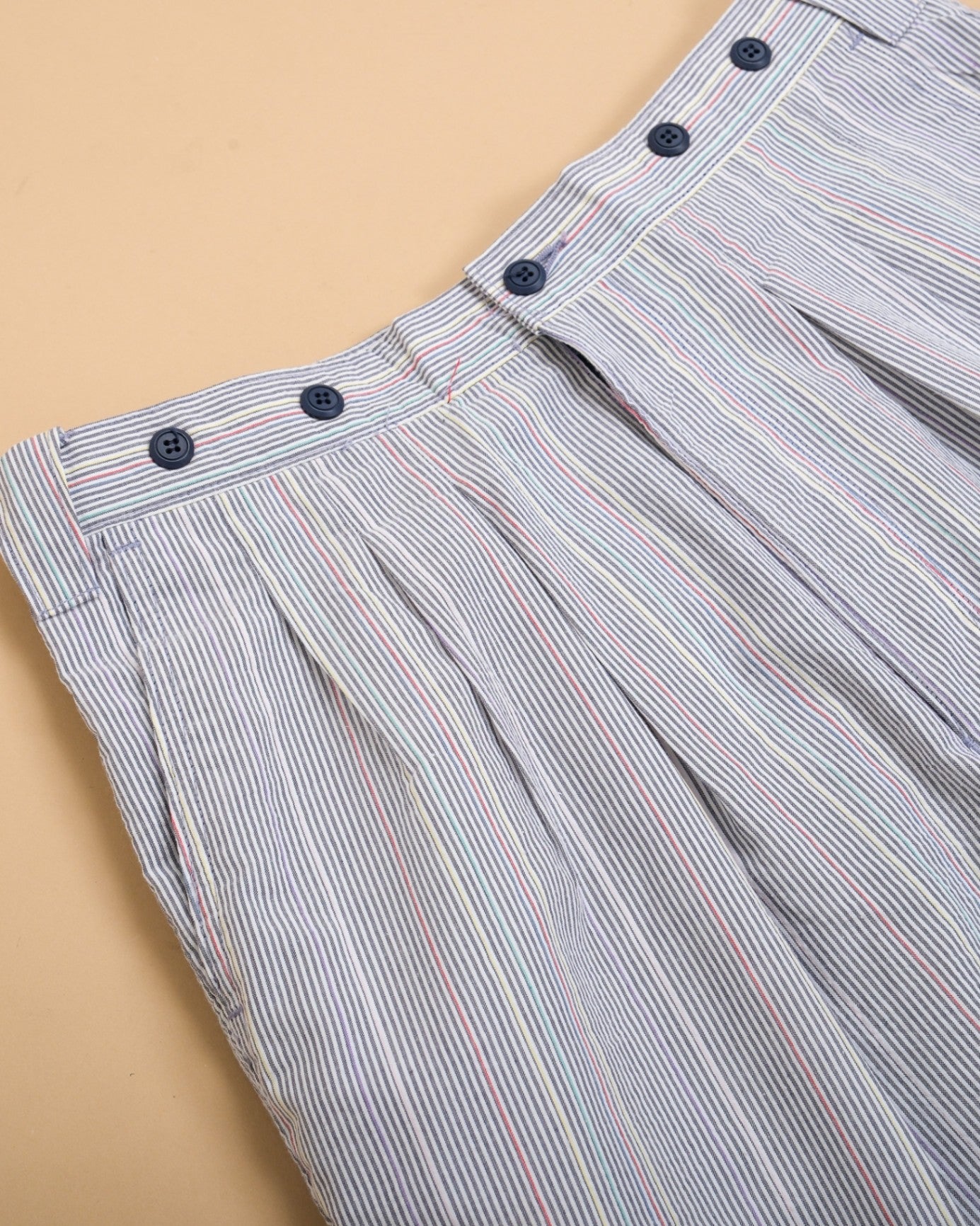 Multicolored Striped Seersucker Pleated Shorts