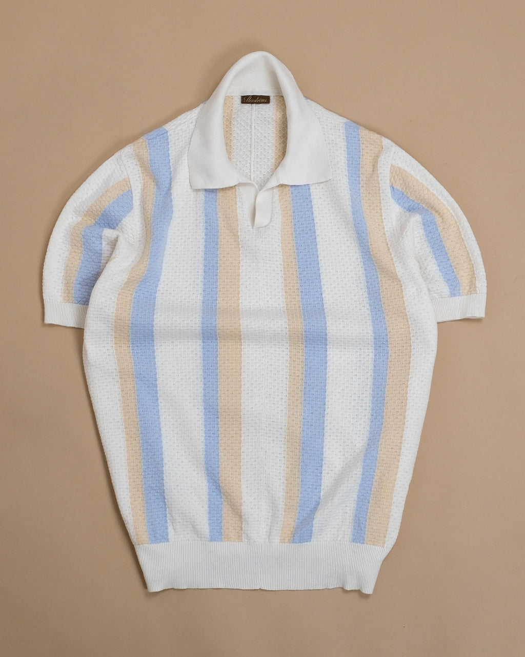 Cream/Blue/Beige Hemp/Cotton Polo