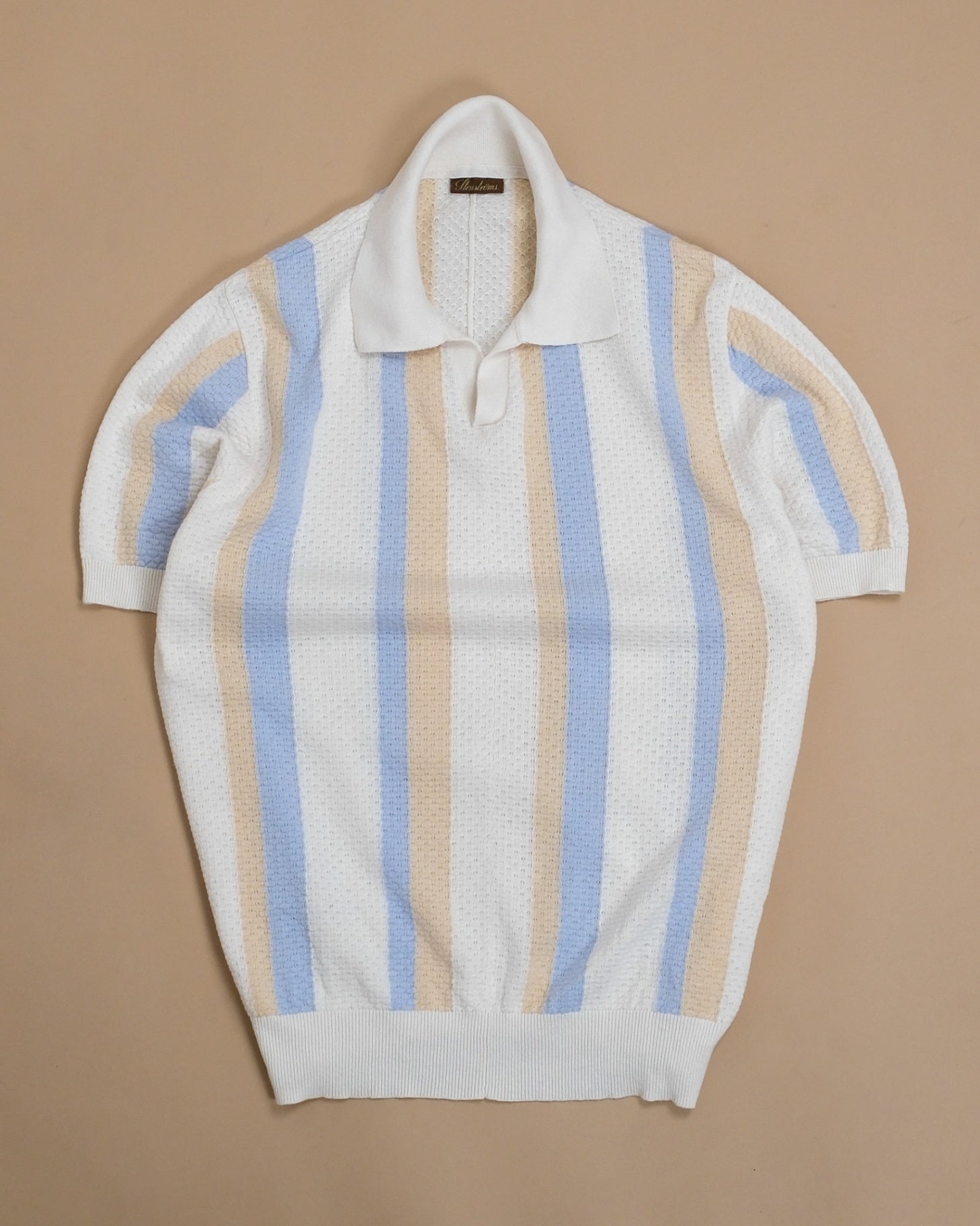 Cream/Blue/Beige Hemp/Cotton Polo