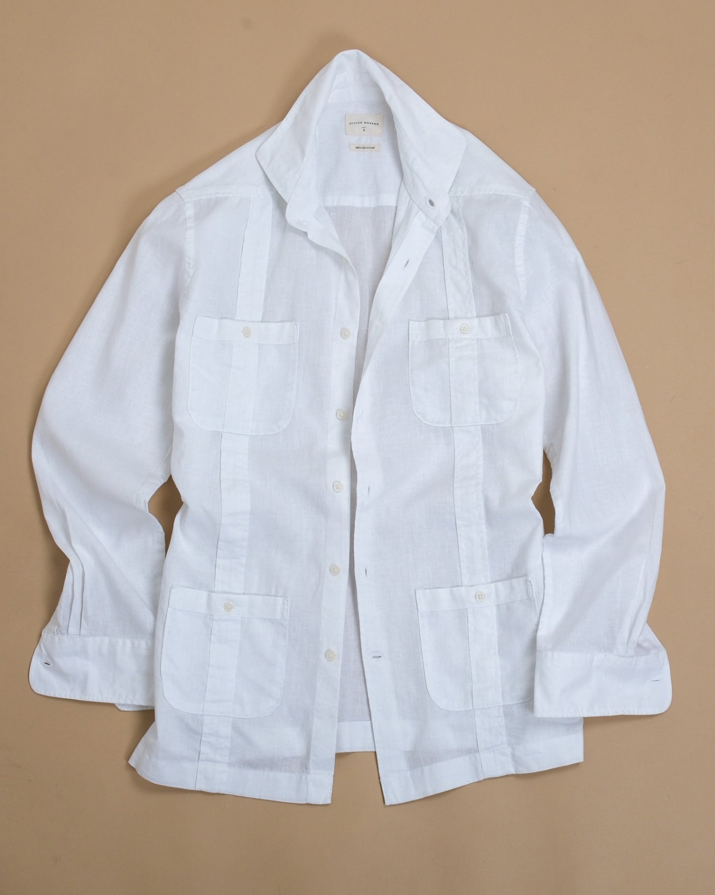 White Cotton/Linen Guayabera Shirt