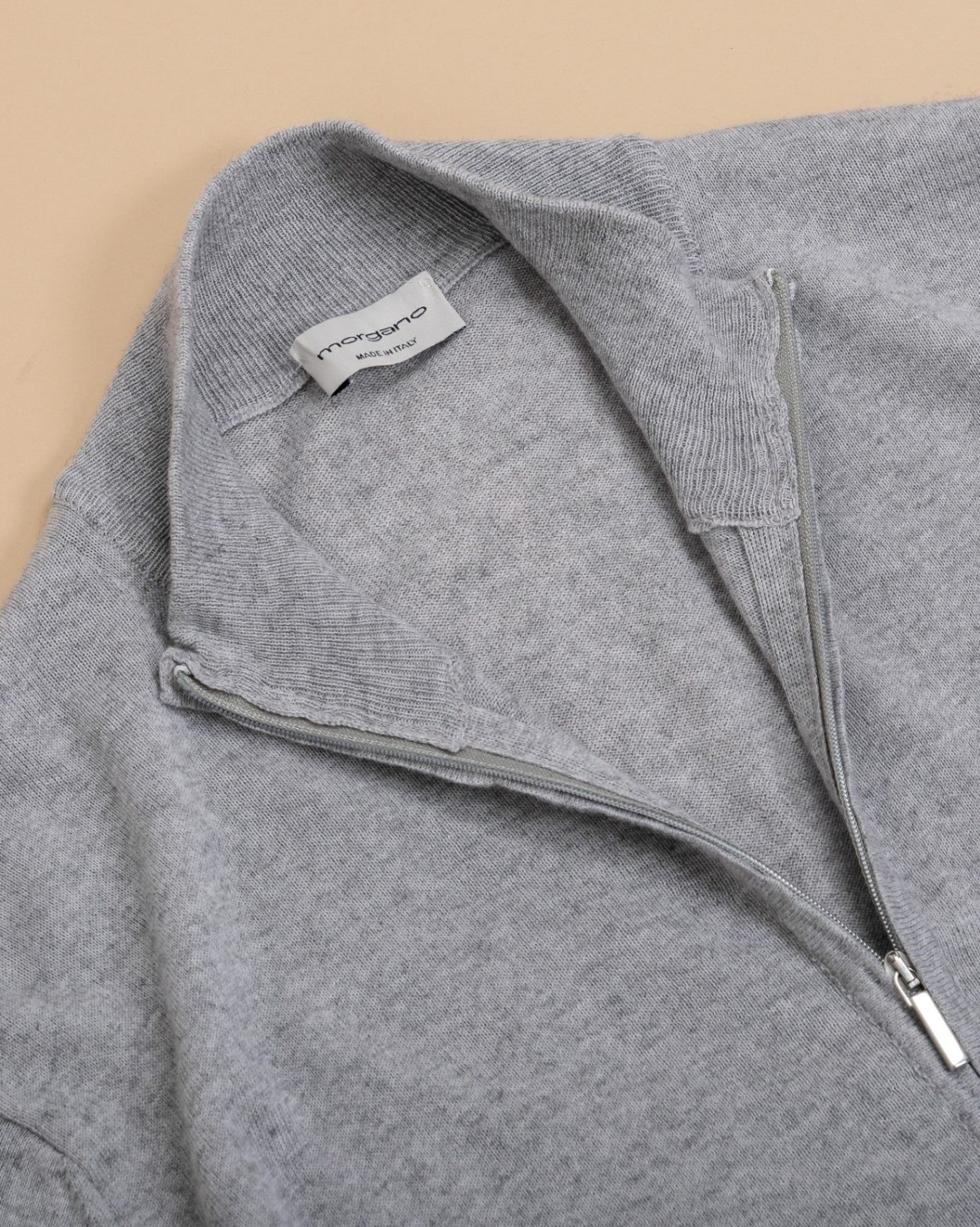 Grey Cotton/Cashmere Full-Zip Cardigan