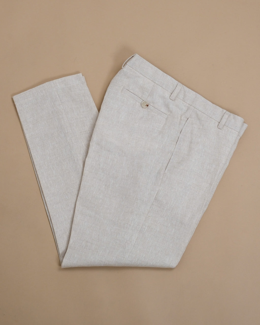 Beige Mid-Rise Linen Trousers