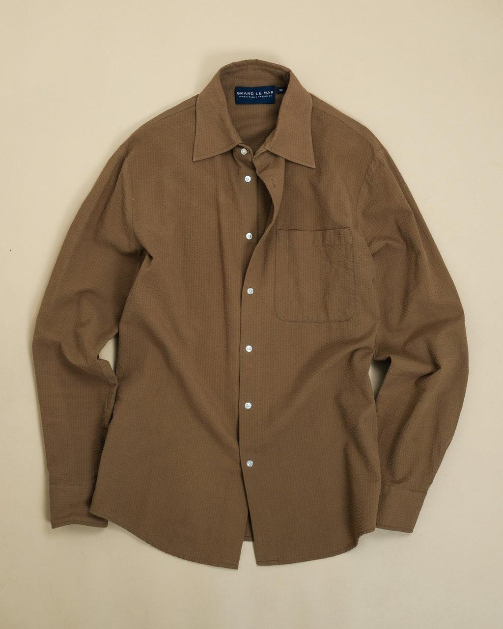 Olive Cotton Seersucker Shirt