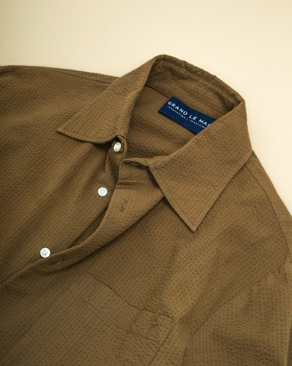 Olive Cotton Seersucker Shirt