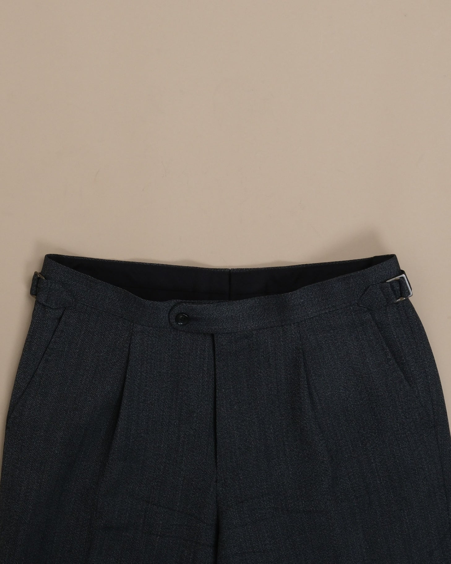 Charcoal Twill Wool Blend Mid-Rise Pleated Trousers