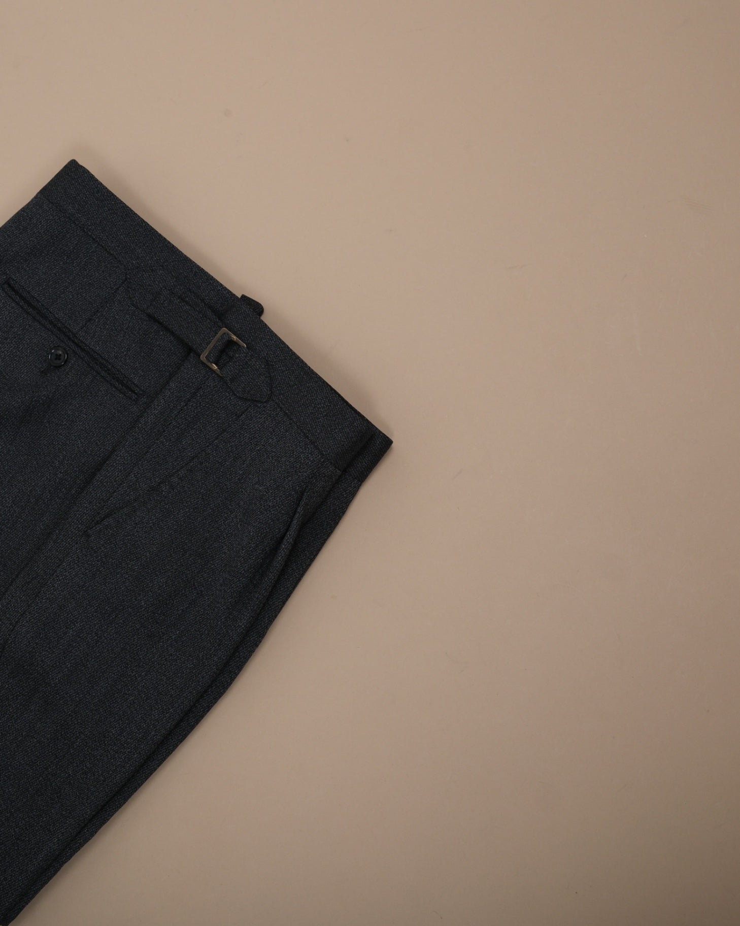 Charcoal Twill Wool Blend Mid-Rise Pleated Trousers