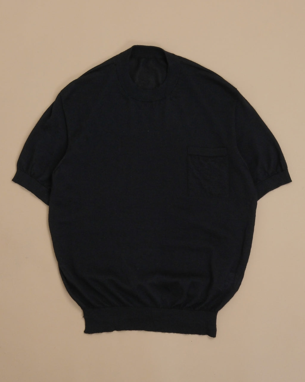 Black Cashmere/Silk Short-Sleeve Crewneck