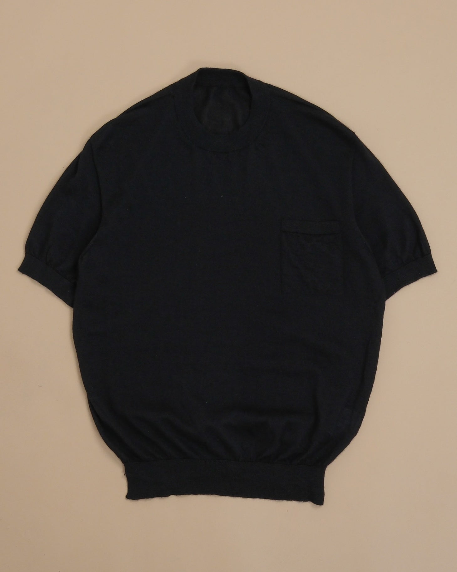 Black Cashmere/Silk Short-Sleeve Crewneck