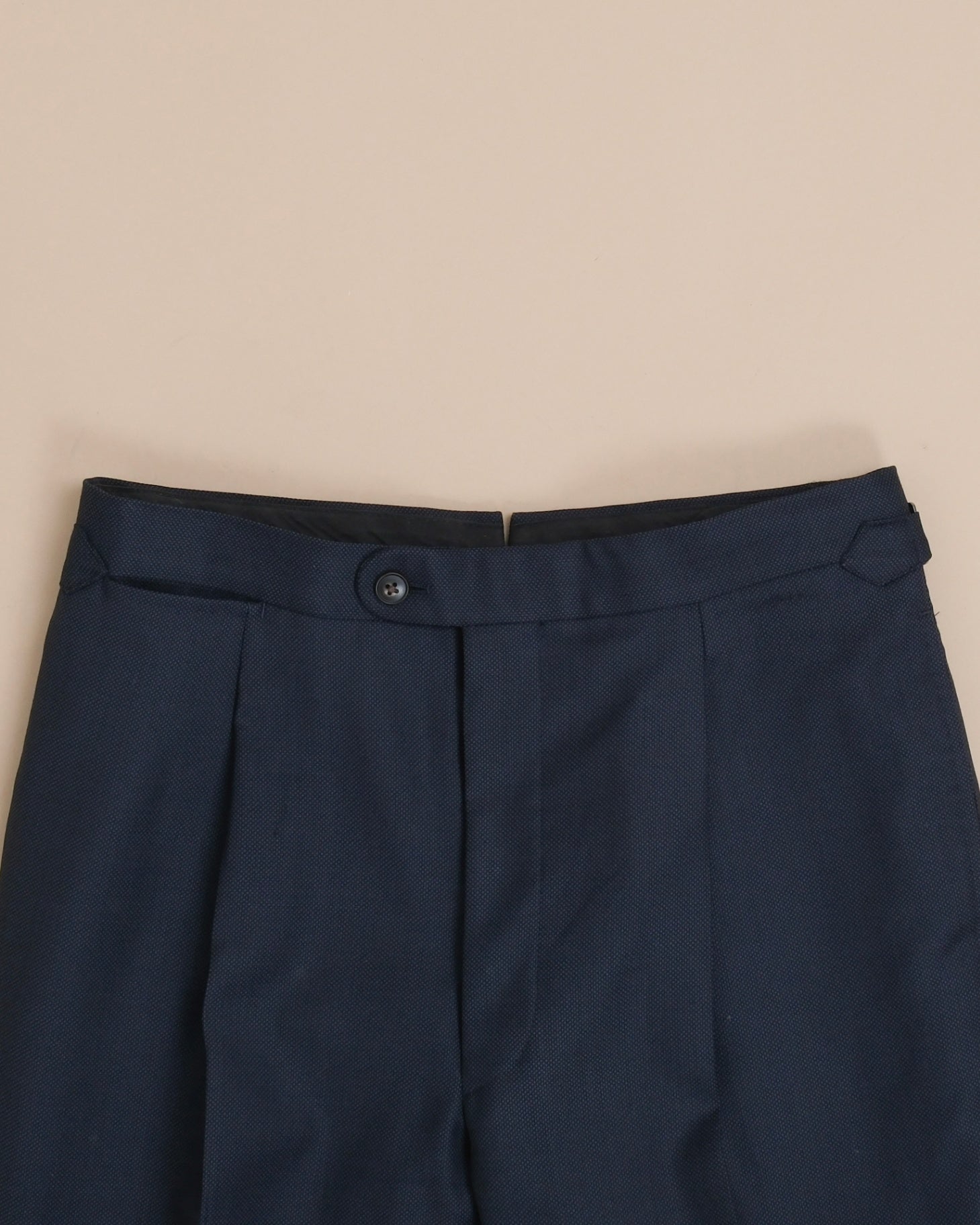 Navy High-Rise Birdseye Wool Trousers
