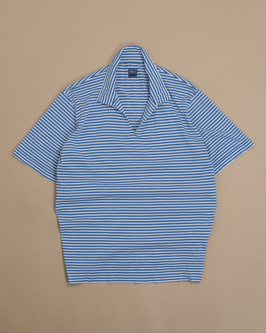 White/Blue Striped Open One-Piece Polo