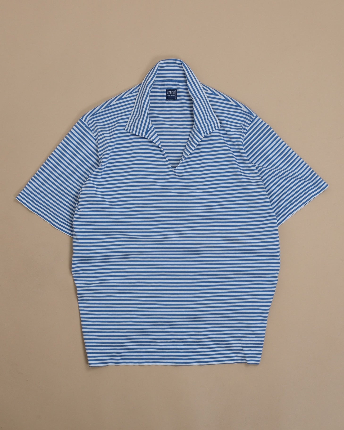 White/Blue Striped Open One-Piece Polo
