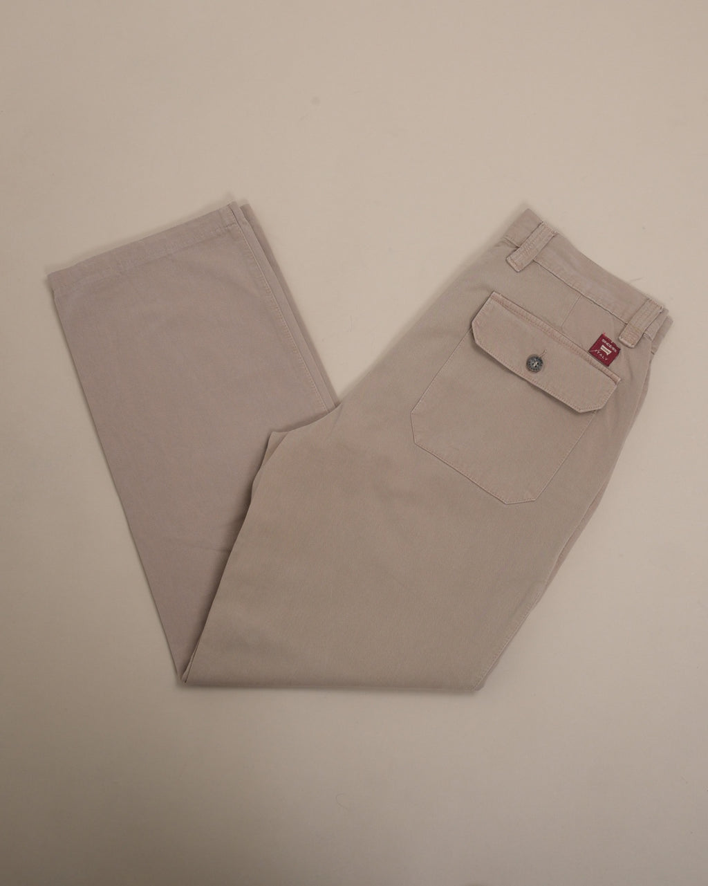 Khaki Cotton High-Rise Trousers