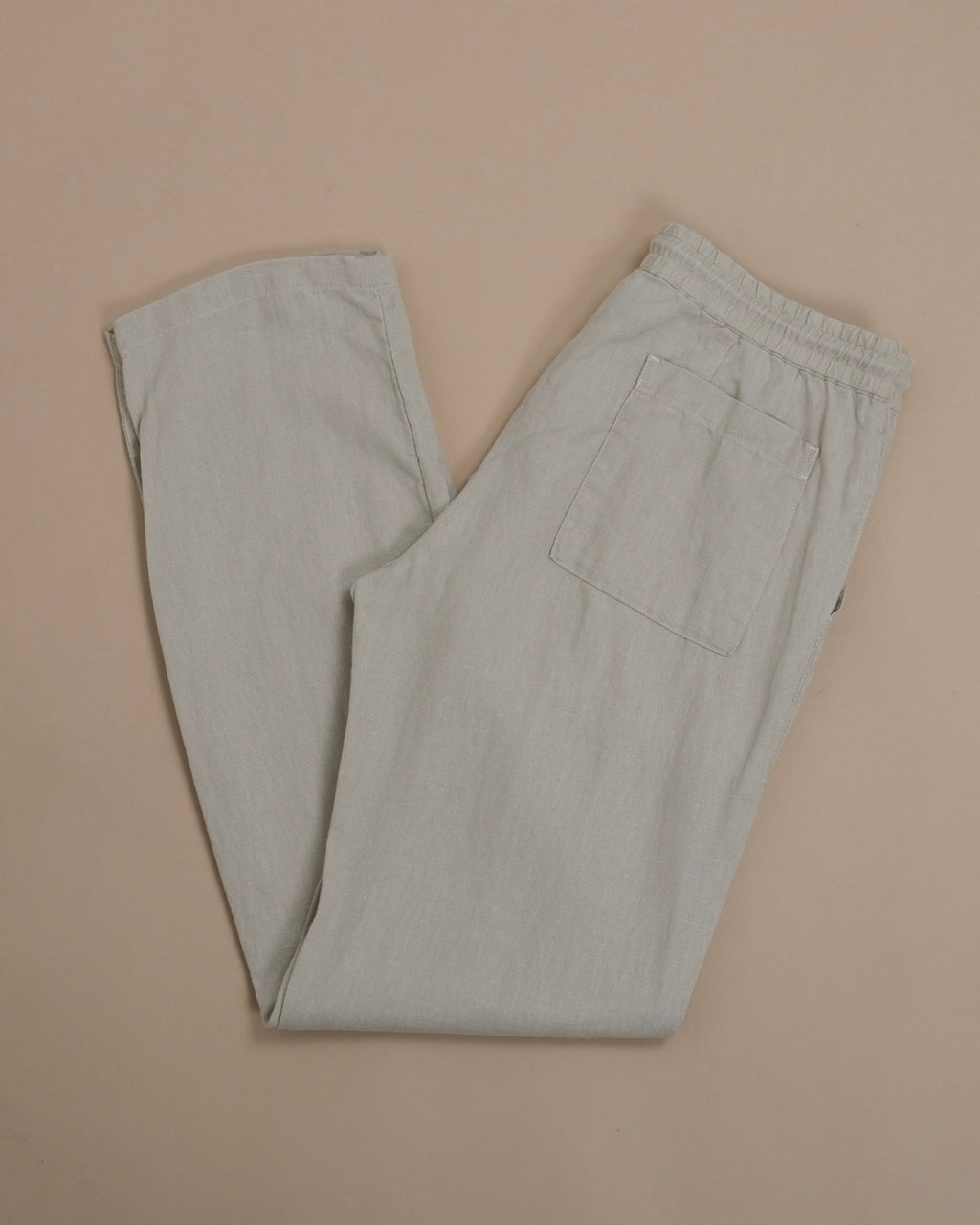 Beige Casual Straight Fit Linen Trousers