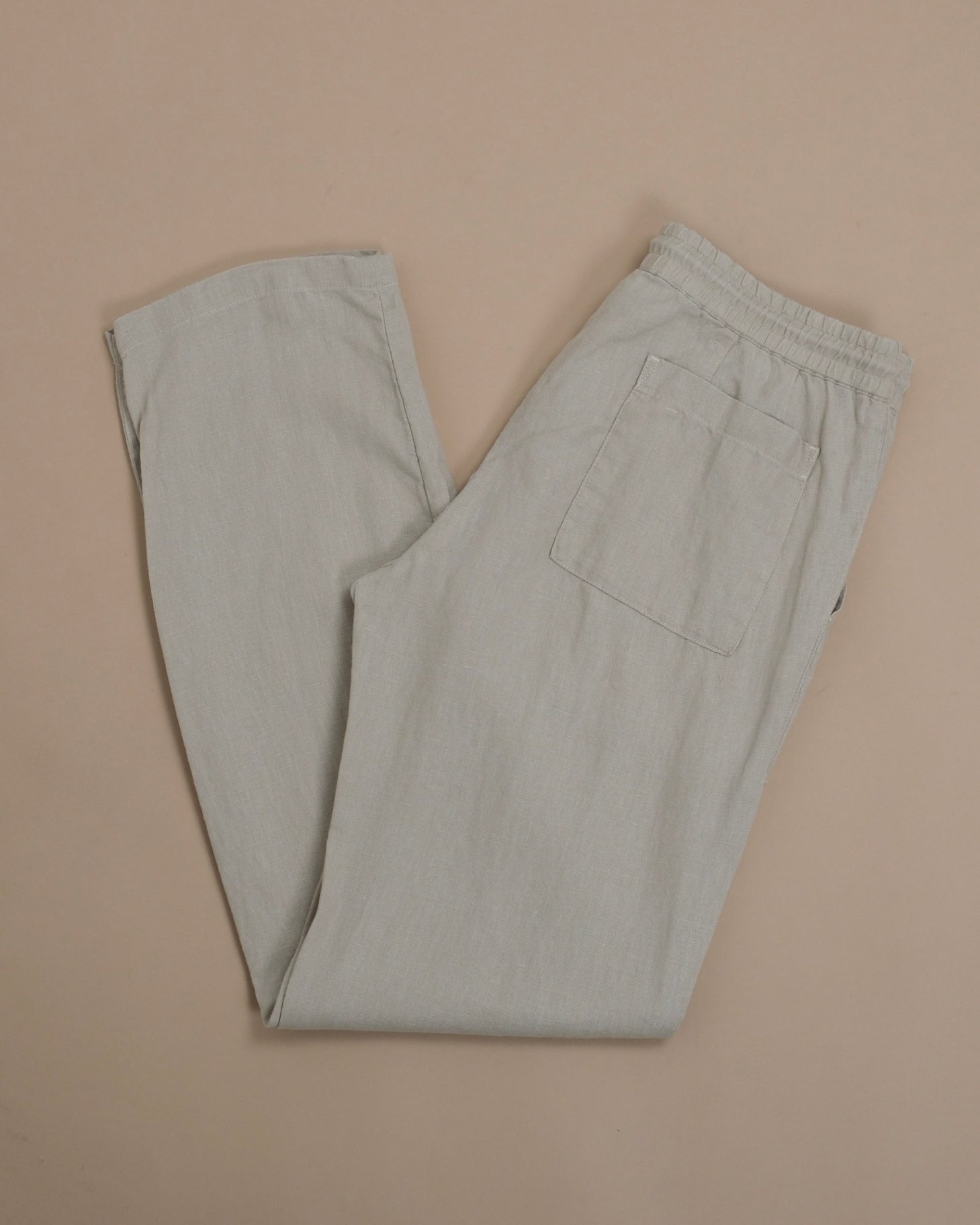 Beige Casual Straight Fit Linen Trousers