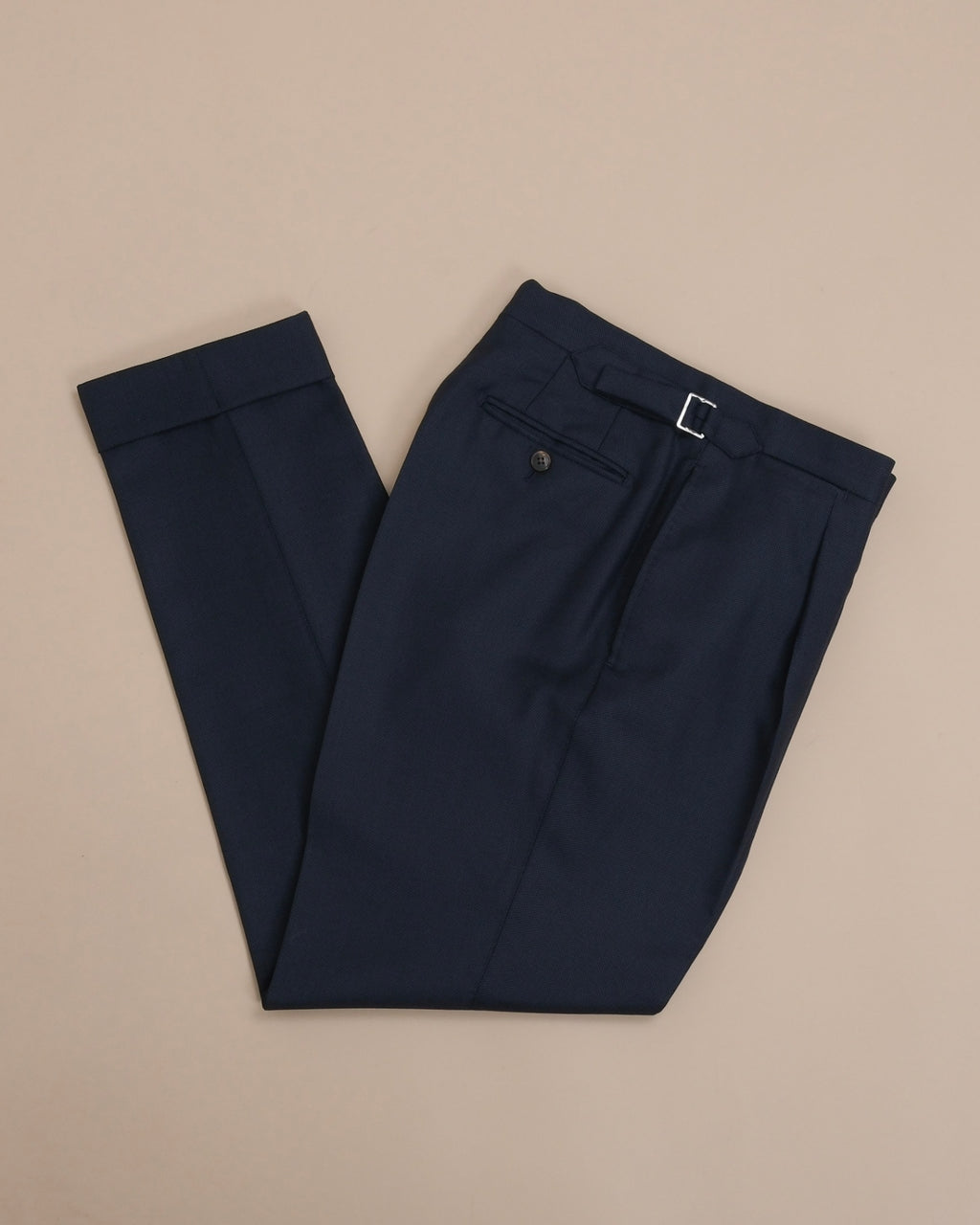 Navy High-Rise Birdseye Wool Trousers