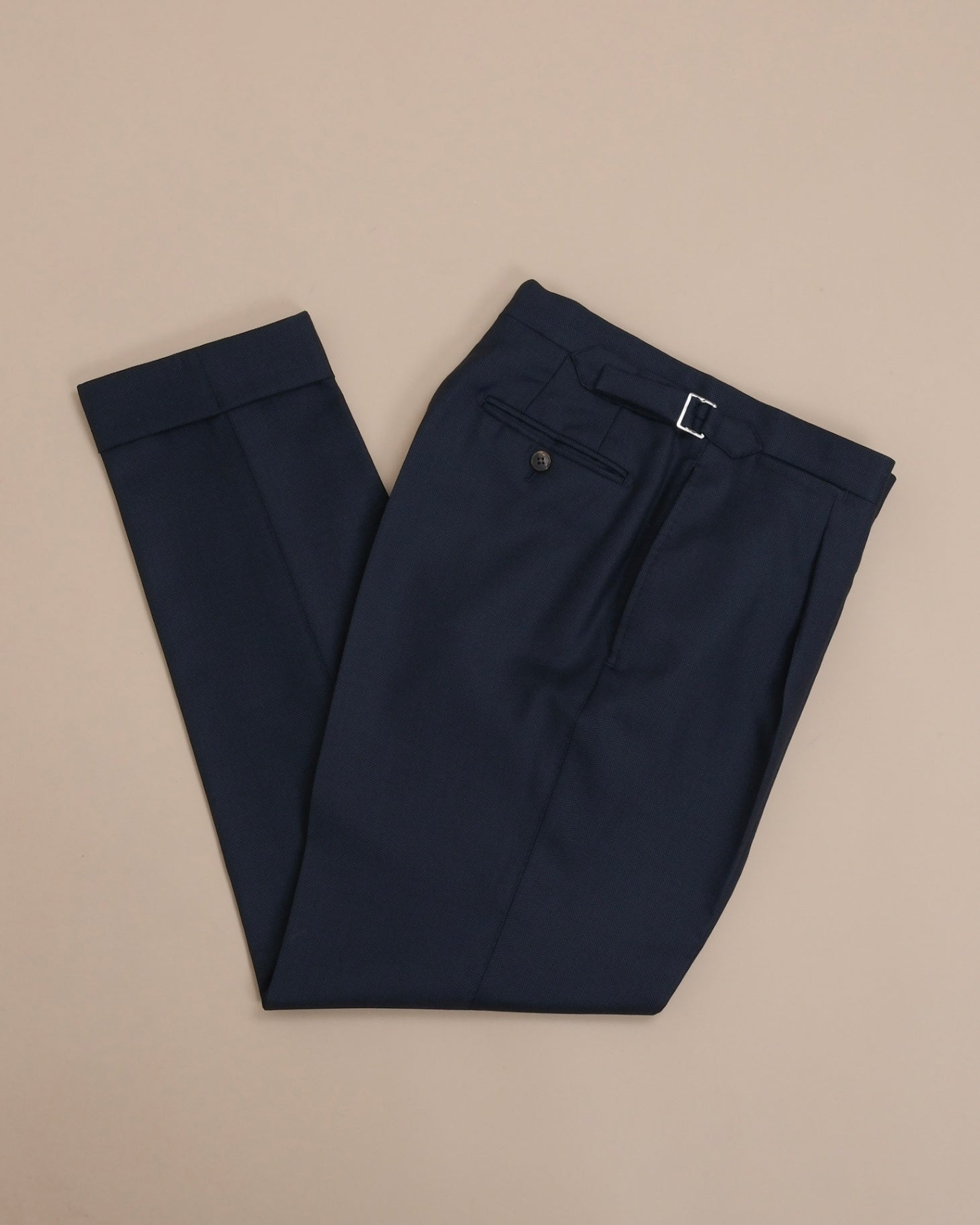 Navy High-Rise Birdseye Wool Trousers