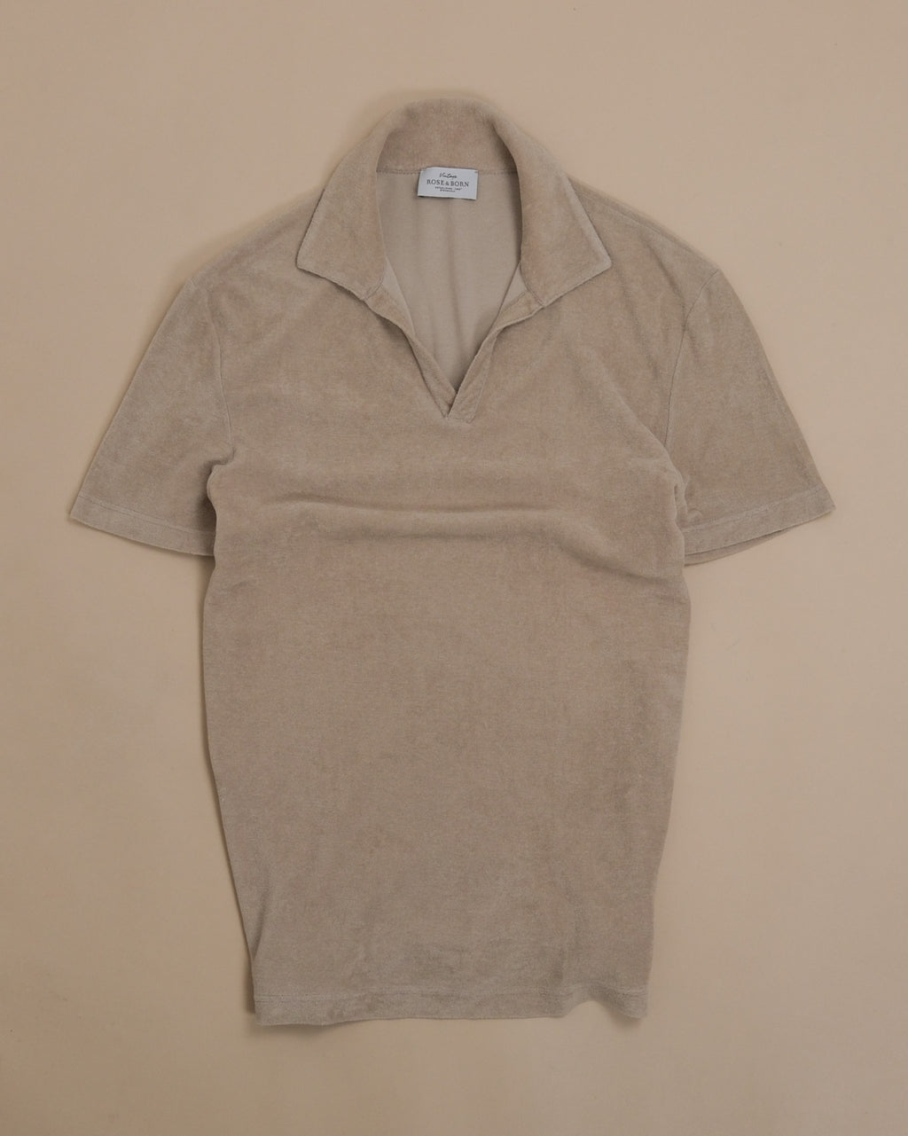 Beige Terry Cloth Open Polo