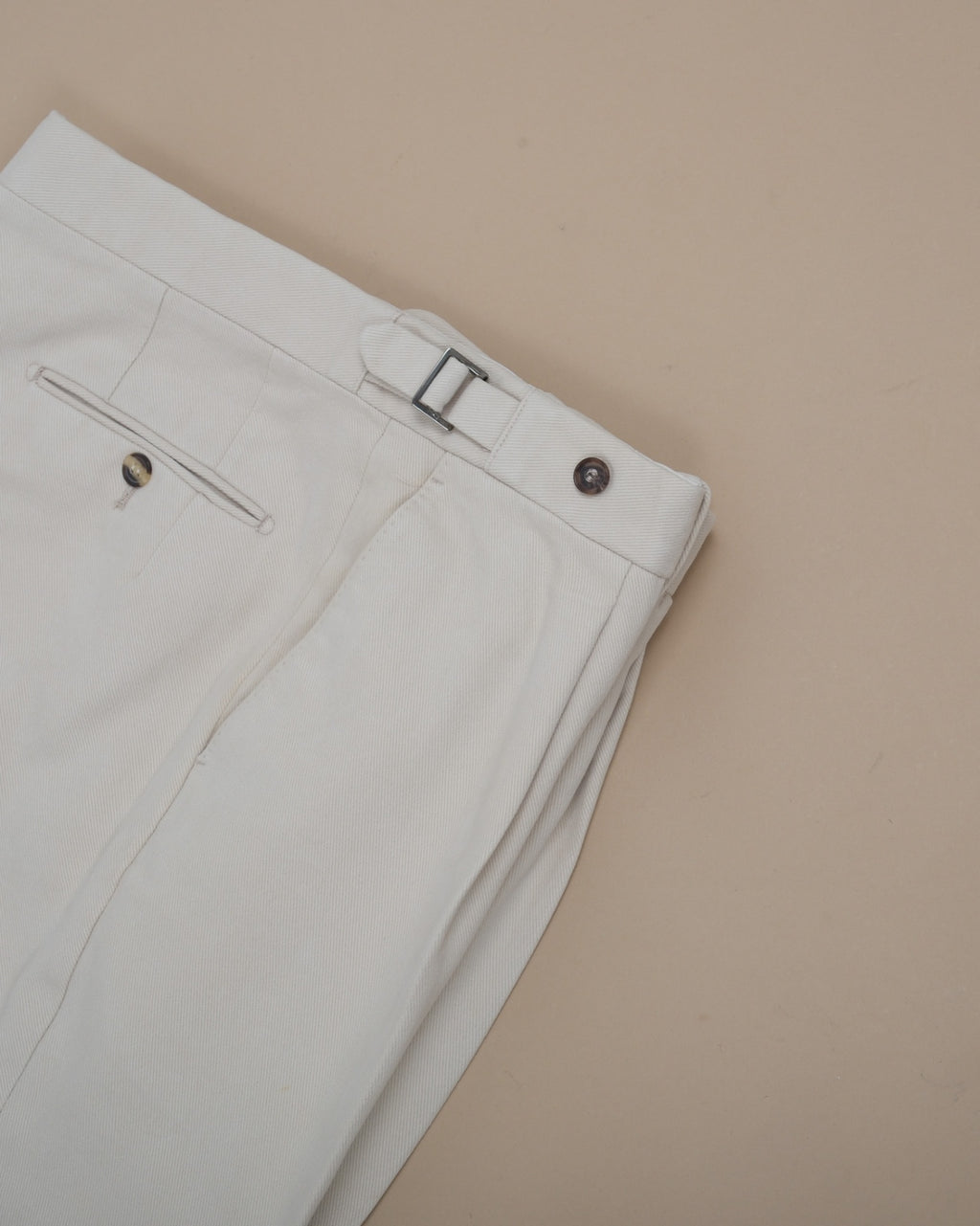 Light Beige Sturdy Twill High-Rise Pleated Trousers