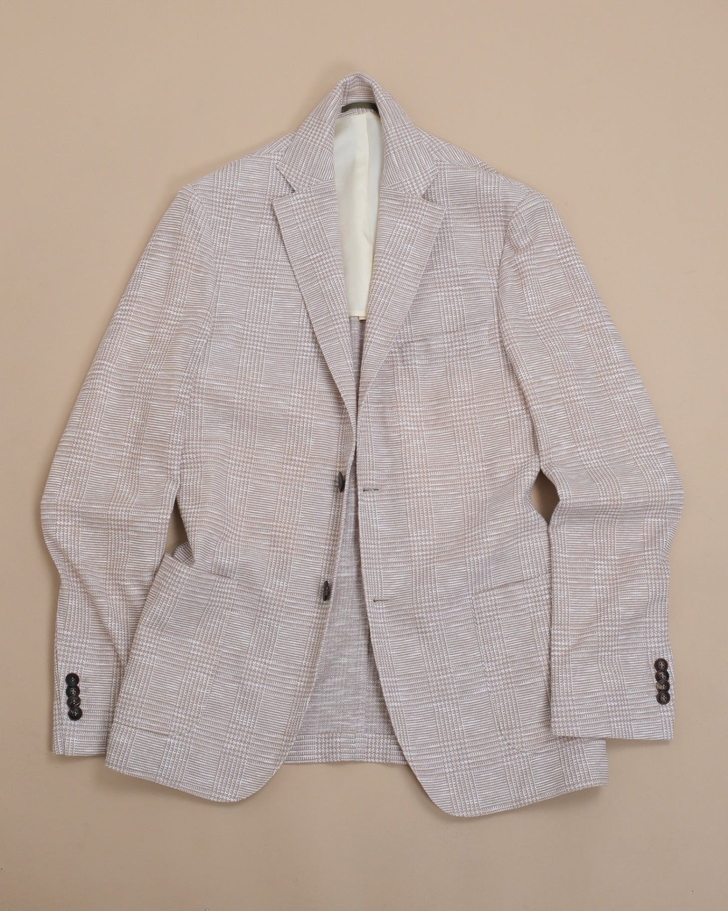 Beige Glen Check Cotton/Linen Sports Jacket