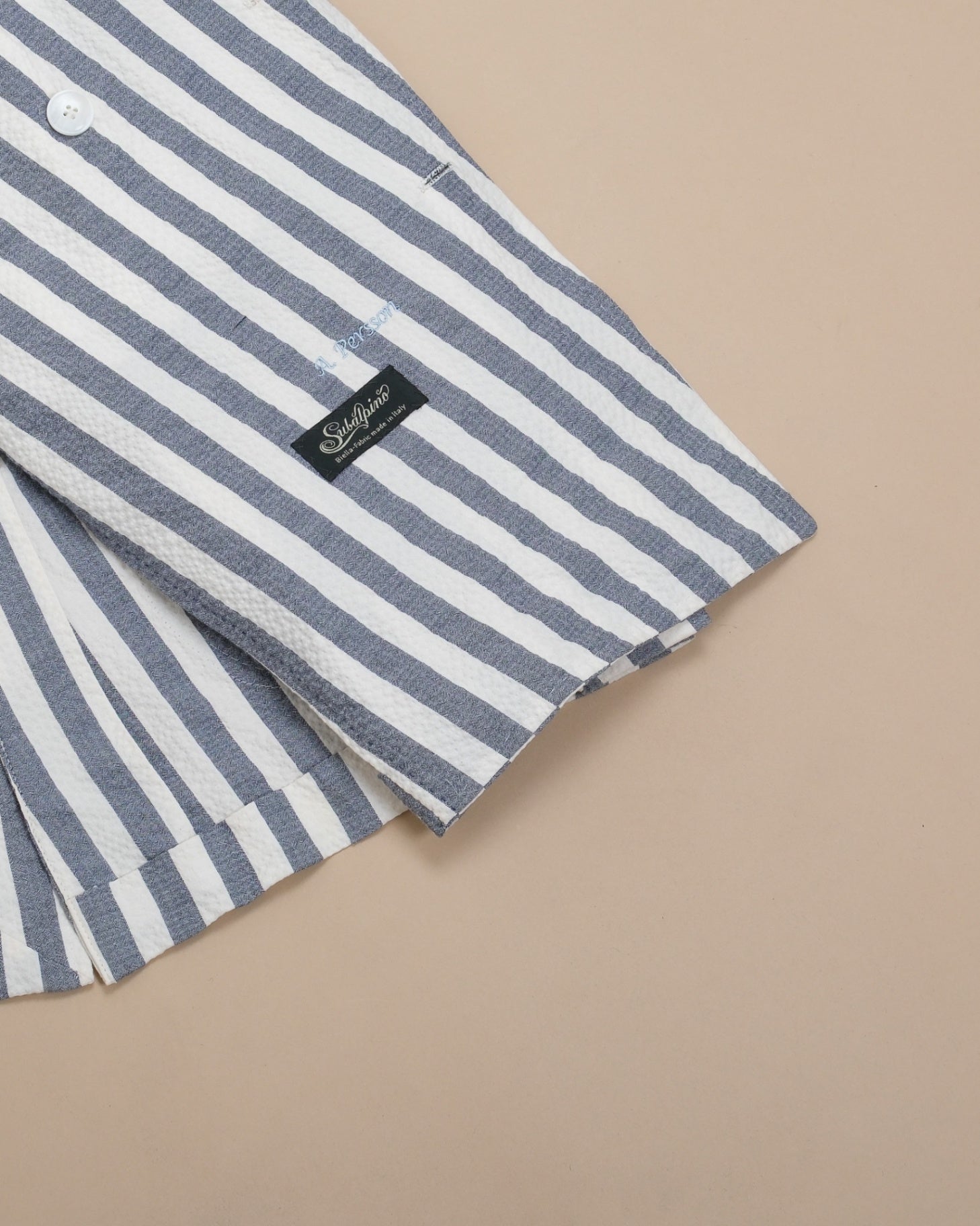 Off-White/Blue Awning Striped DB. Subalpino Seersucker Sports Jacket