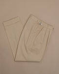 Beige Cotton Twill High-Rise Pleated Trousers