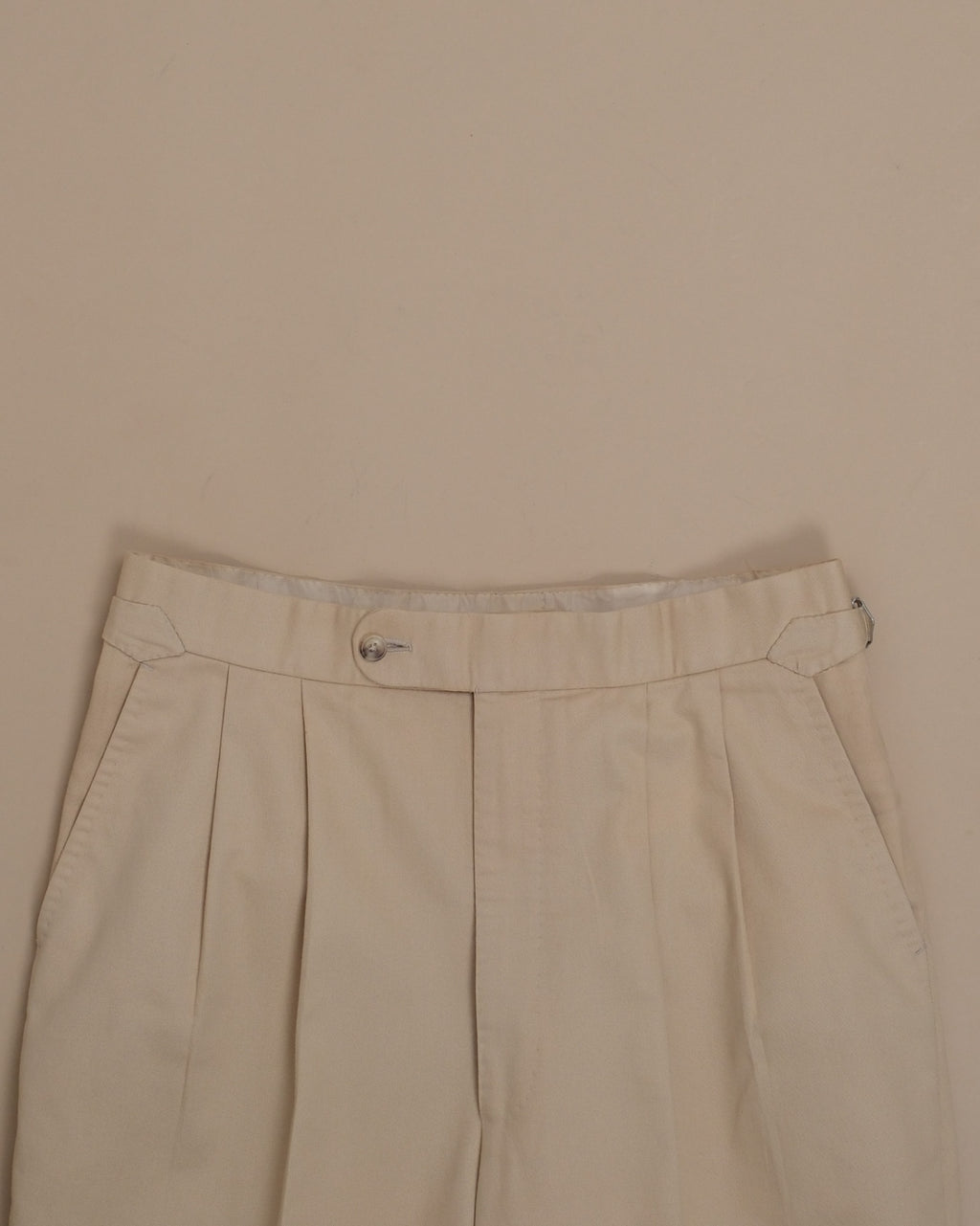 Beige Cotton Twill High-Rise Pleated Trousers