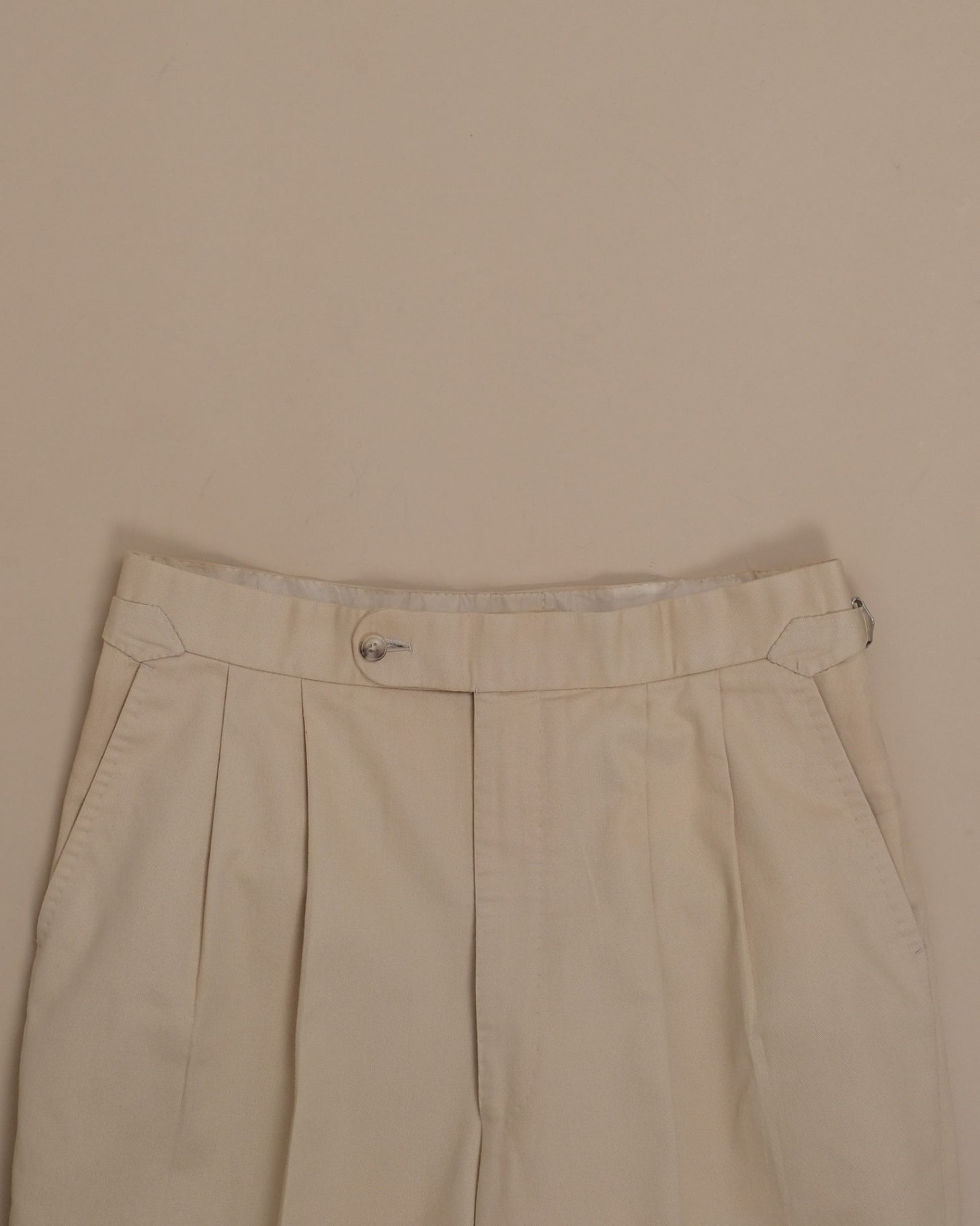 Beige Cotton Twill High-Rise Pleated Trousers