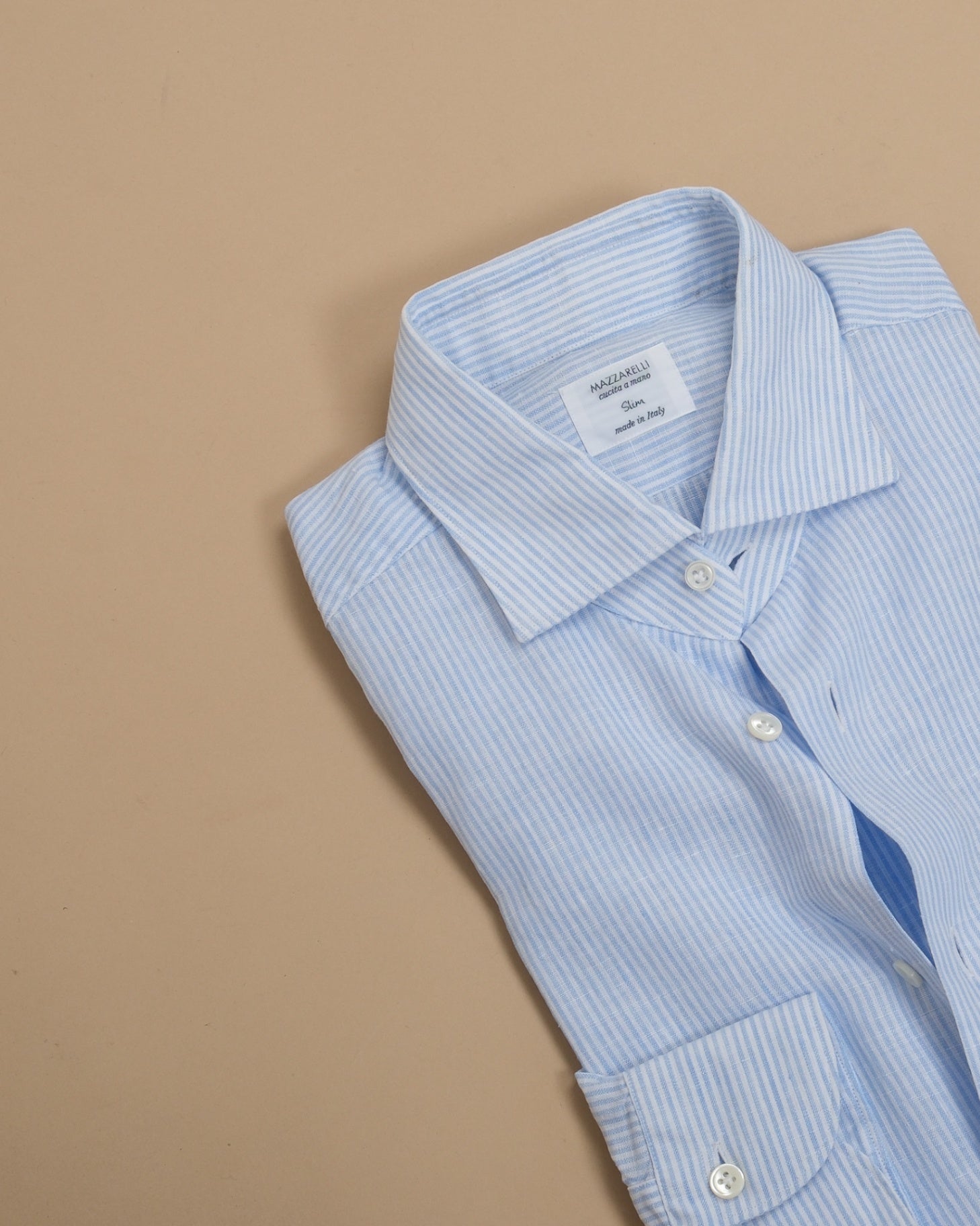 White/Light Blue Bengal Stripe Linen Shirt