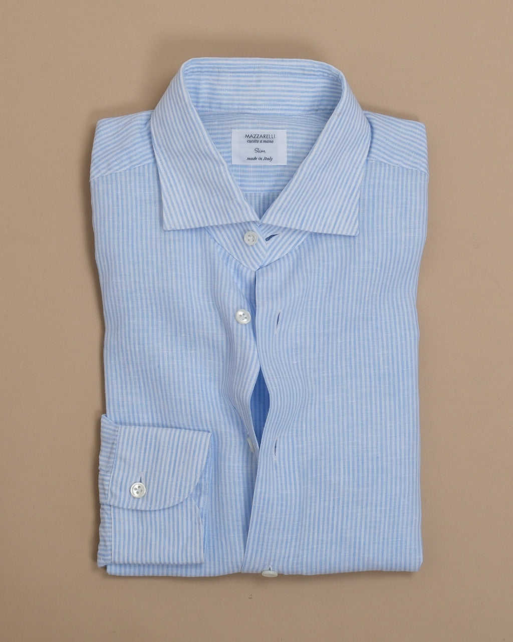 White/Light Blue Bengal Stripe Linen Shirt