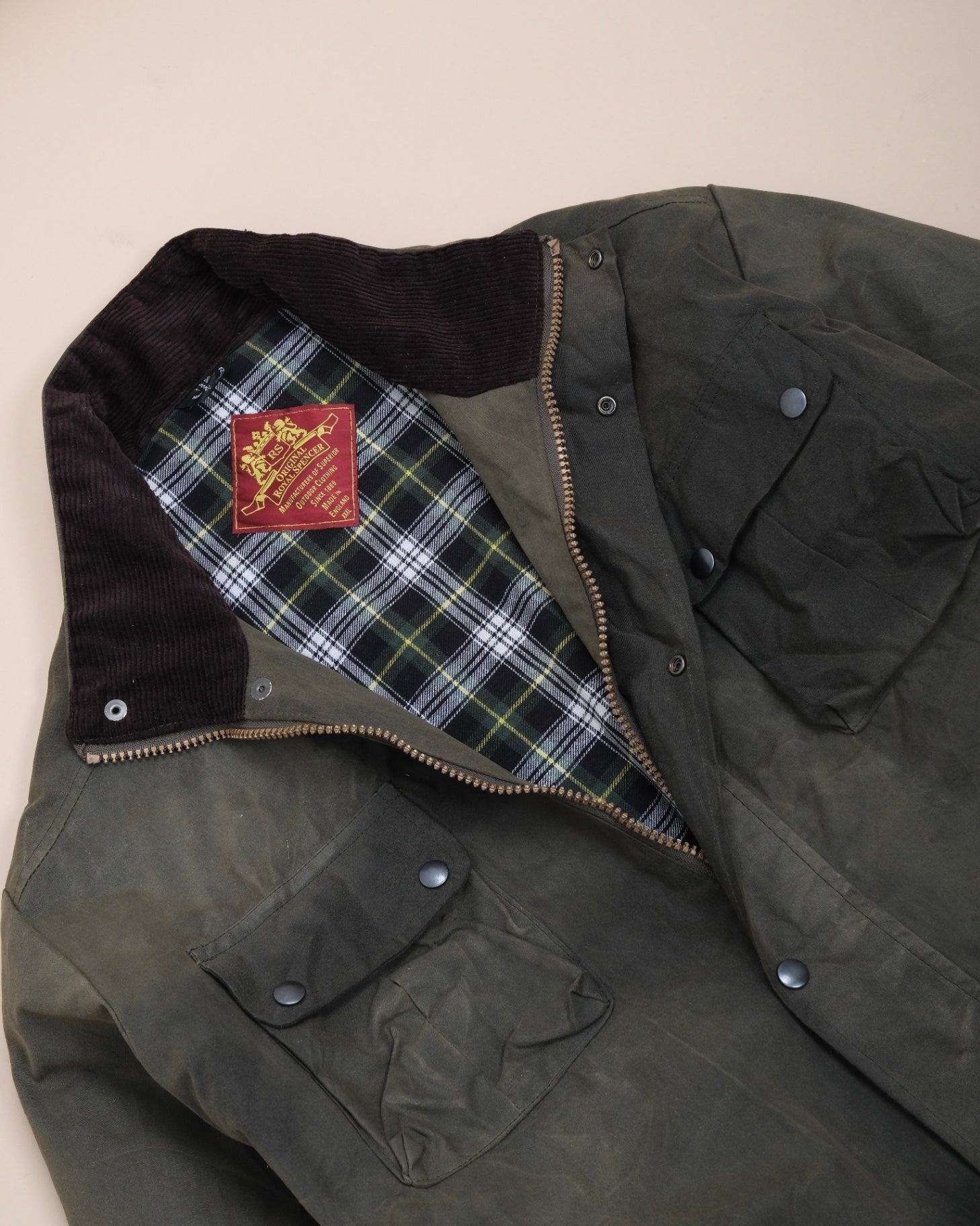 Olive Vintage Waxed Cotton Filed Jacket, Made in England