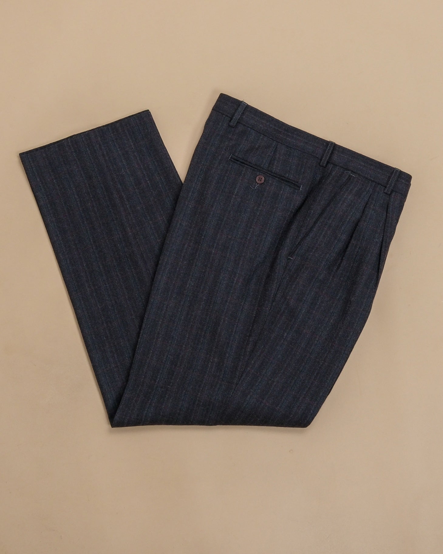 Dark Grey Checked High-Rise Virgin Wool Flannel Trousers