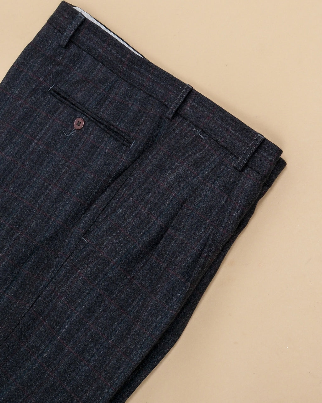 Dark Grey Checked High-Rise Virgin Wool Flannel Trousers