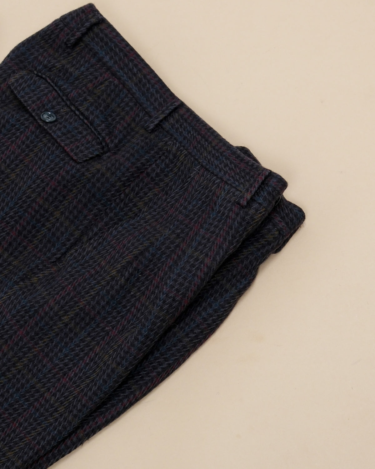Navy Full-Cut Overcheck Herringbone Virgin Wool Trousers