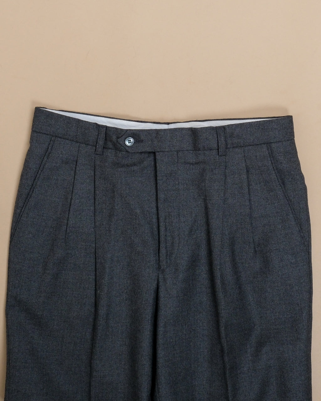 Grey Full-Cut Worsted Wool Twill Trousers
