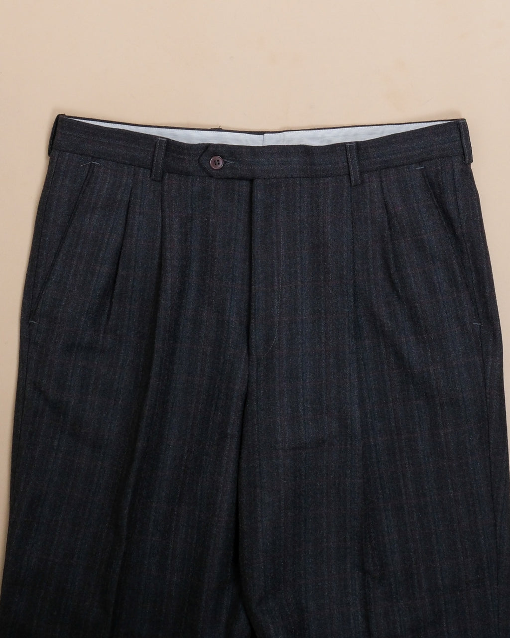 Dark Grey Checked High-Rise Virgin Wool Flannel Trousers