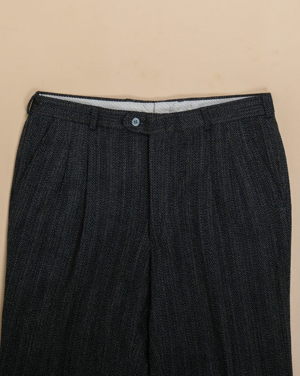 Black/Charcoal Herringbone Twill Wool Trousers